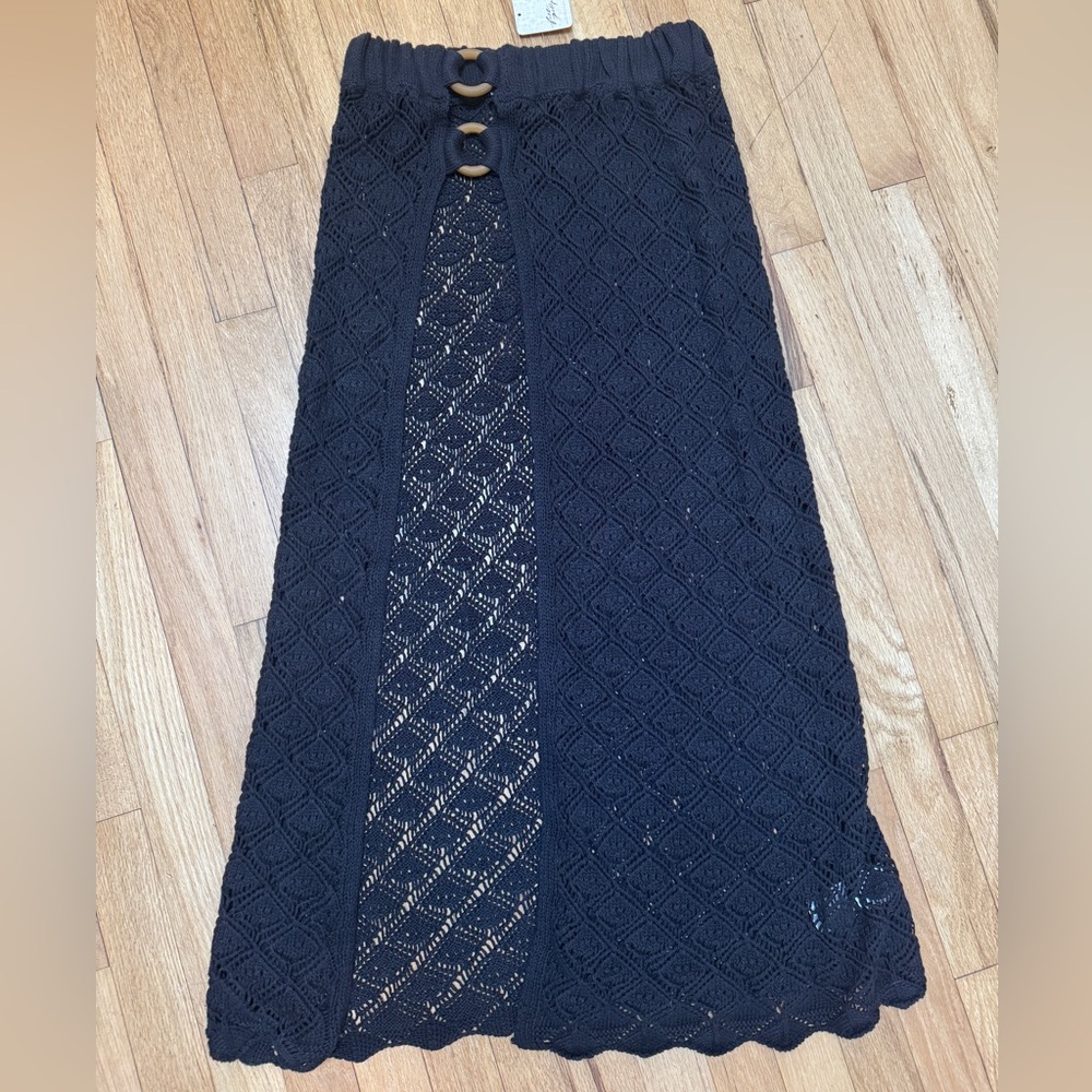SEXY free people beach Crochet Black Cover Up Skirt M NWT